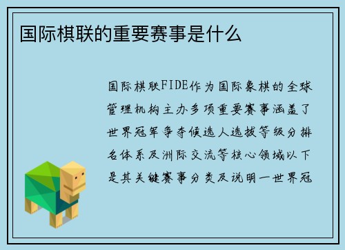 国际棋联的重要赛事是什么